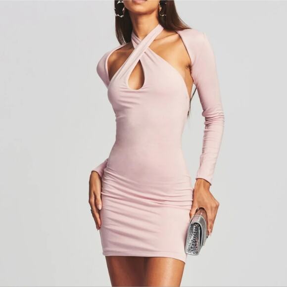 NEW SER.O.YA Retrofete Lana Two-Piece Halter Mini Dress Pastel Pink XL - Picture 1 of 10